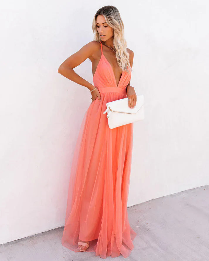 Dames Luchtige Trouwjurk met Spaghettibandjes | Maxi