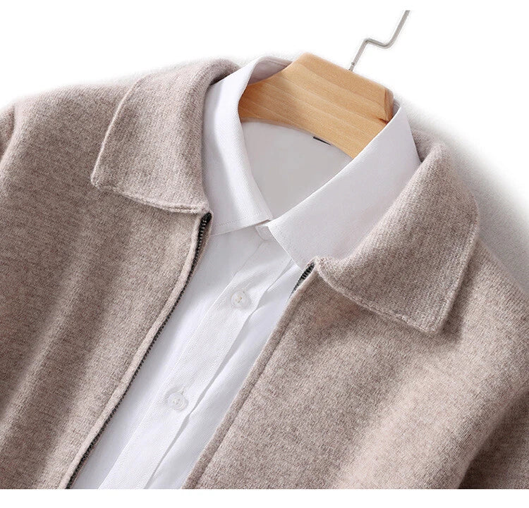 Cardigan autunnale da uomo lavorato a maglia | Chiusura lampo, Colletto