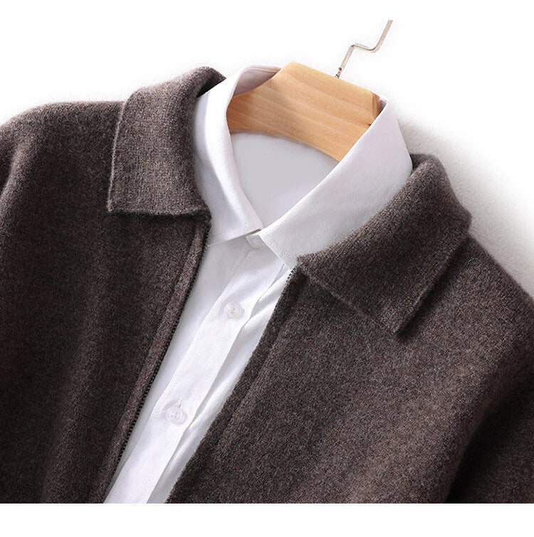 Cardigan autunnale da uomo lavorato a maglia | Chiusura lampo, Colletto