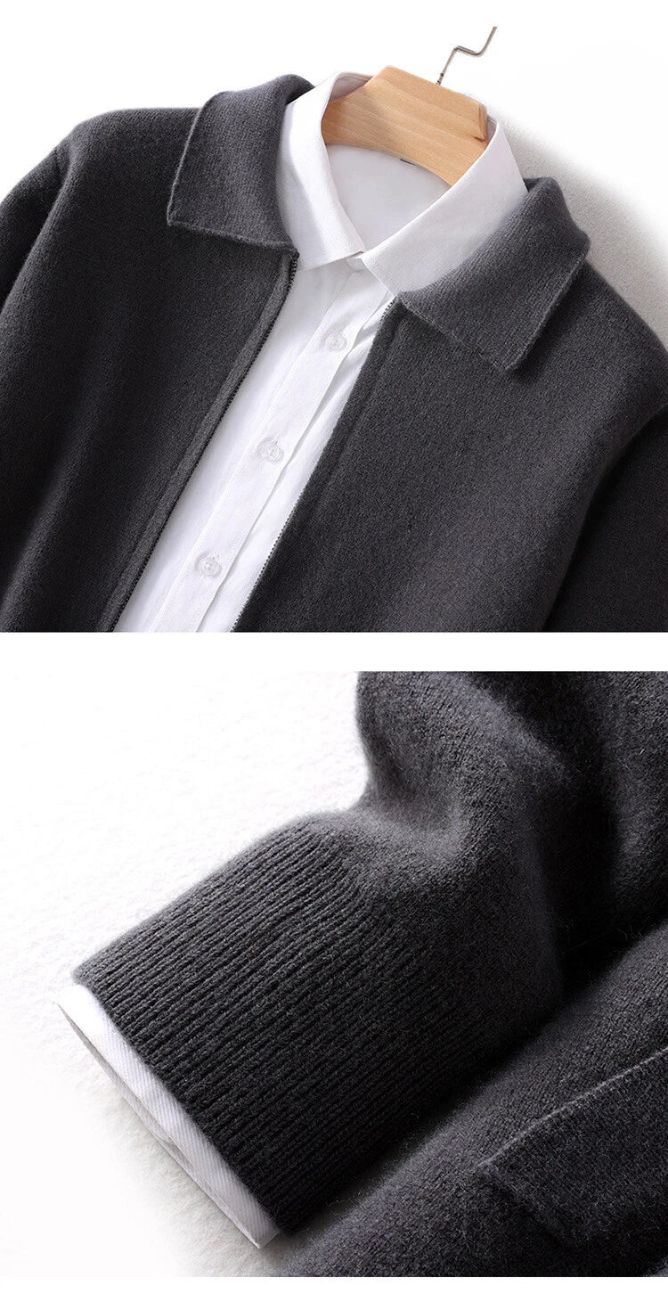 Cardigan autunnale da uomo lavorato a maglia | Chiusura lampo, Colletto