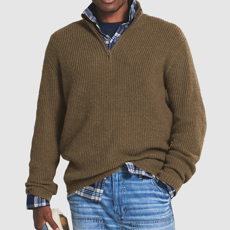 Heren Gebreide Herfst Pullover | Half-Rits, Geribbeld