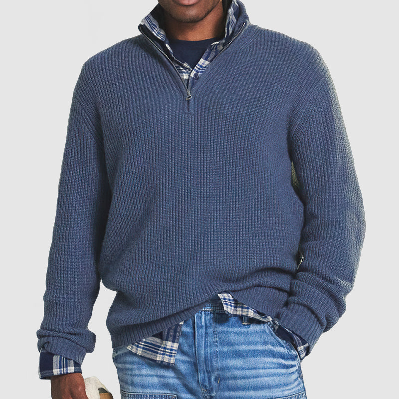 Heren Gebreide Herfst Pullover | Half-Rits, Geribbeld