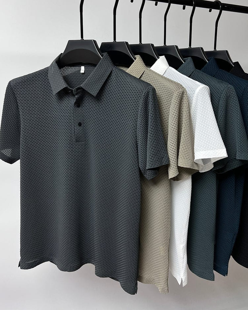 Heren Zomer Gebreide Poloshirt | Textuur Korte Mouw