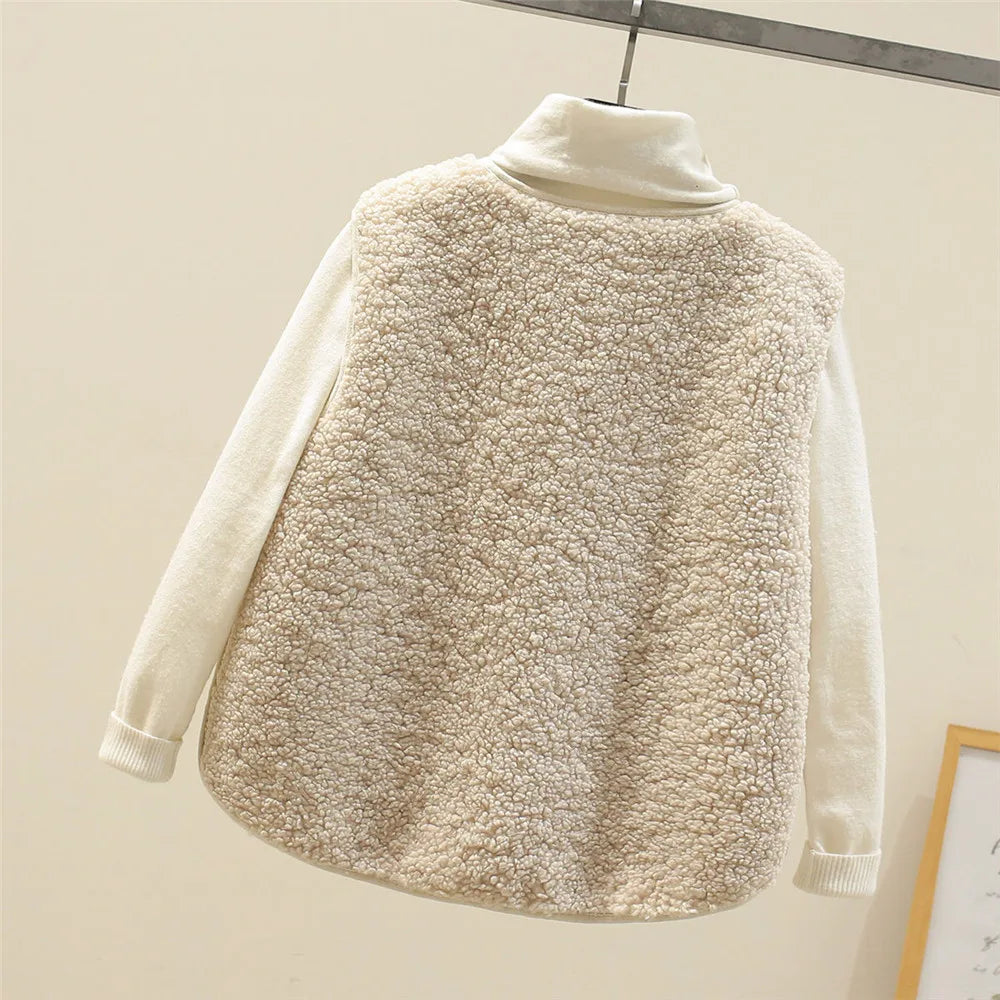 Gilet lavorato a maglia in pile caldo da donna | lungo senza maniche
