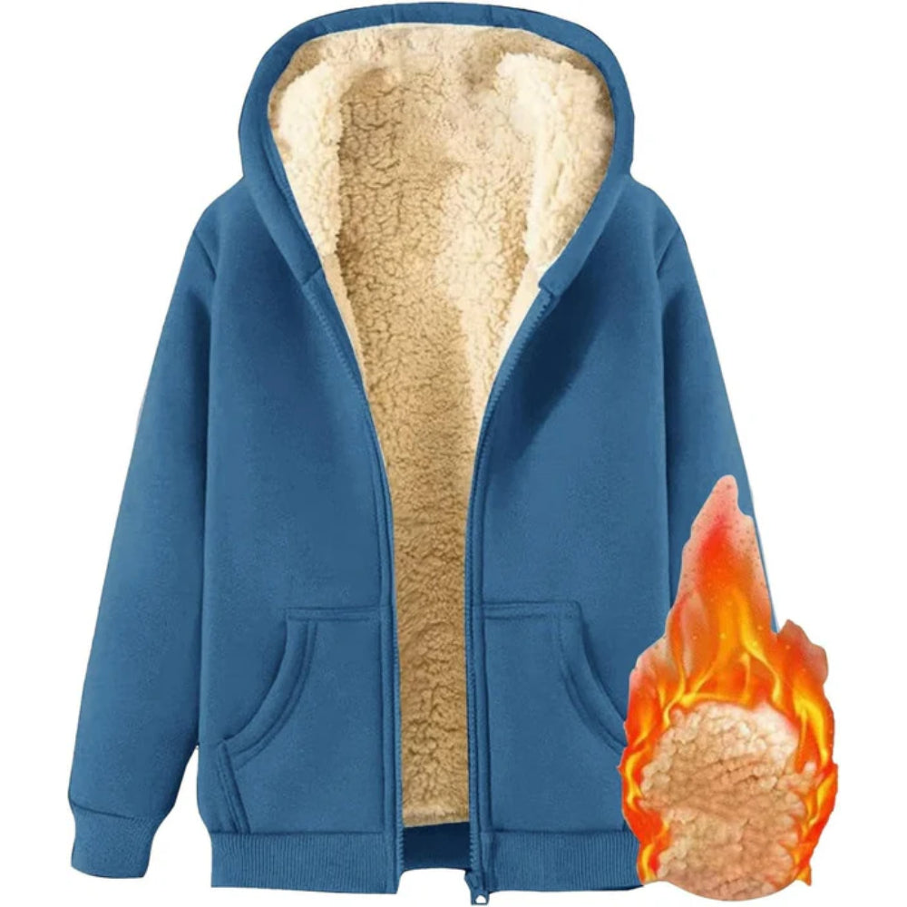 Felpa con cappuccio in pile Teddy caldo da donna | Con cappuccio, cerniera