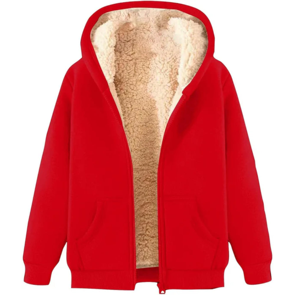 Felpa con cappuccio in pile Teddy caldo da donna | Con cappuccio, cerniera