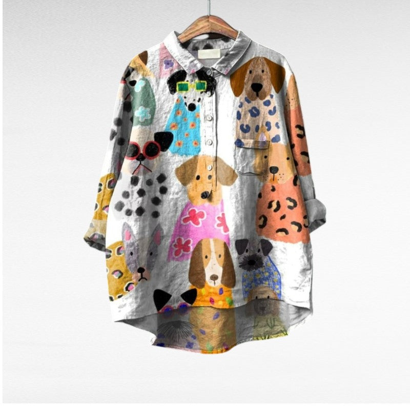 Dames casual lange blouse | cartoonprint tuniek top