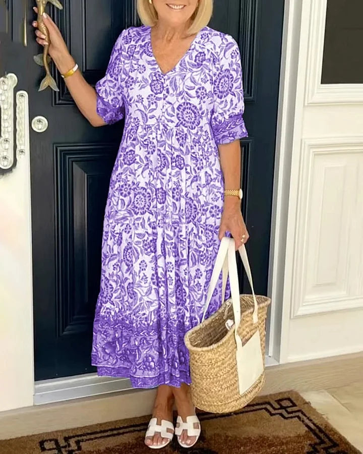 Dames Comfortabele Bloemenprint Zomerjurk | Midi