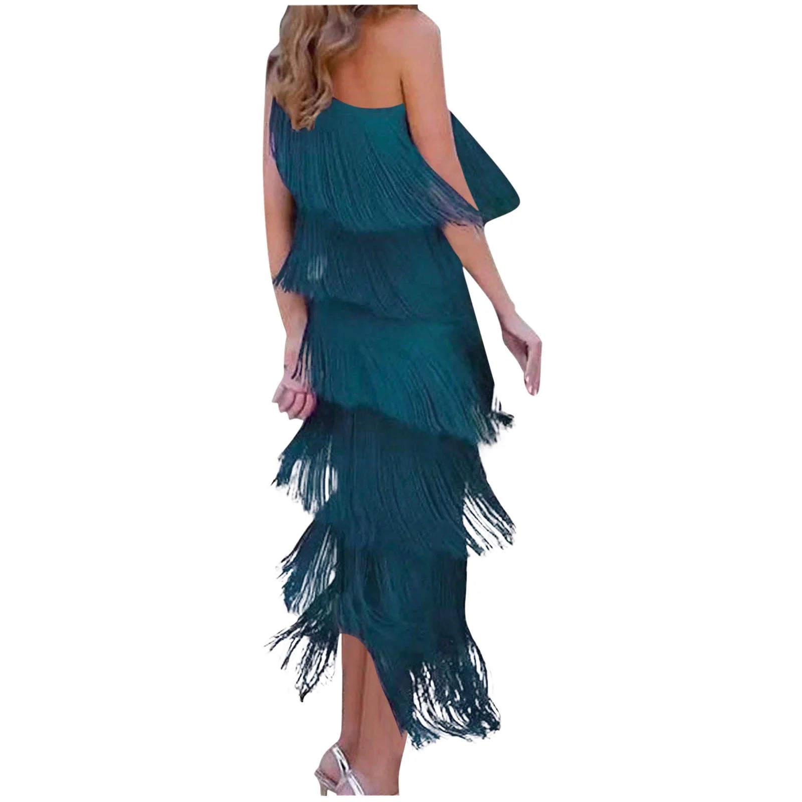 Dames Elegante avondjurk met franjes | Maxi