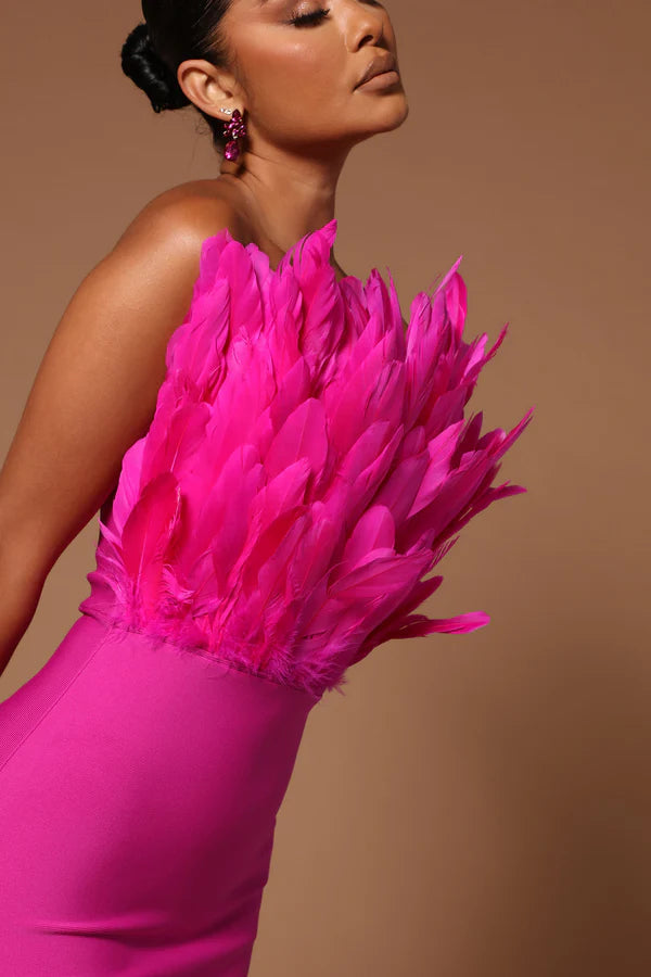 Dames Gala avondjurk met veren | Midi