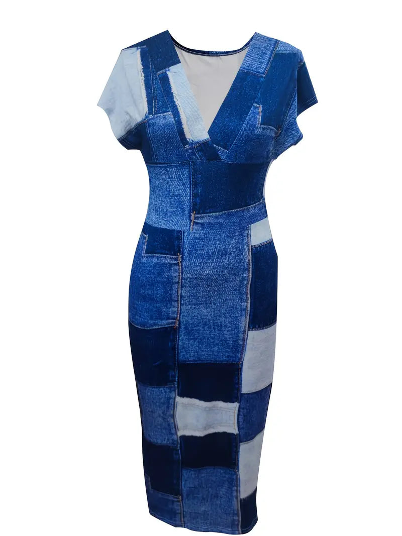 Dames Denim patchwork zomerjurk | Midi