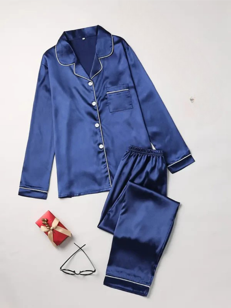 Dames luxe satijnen pyjama set | Lange mouwen knoopsluiting