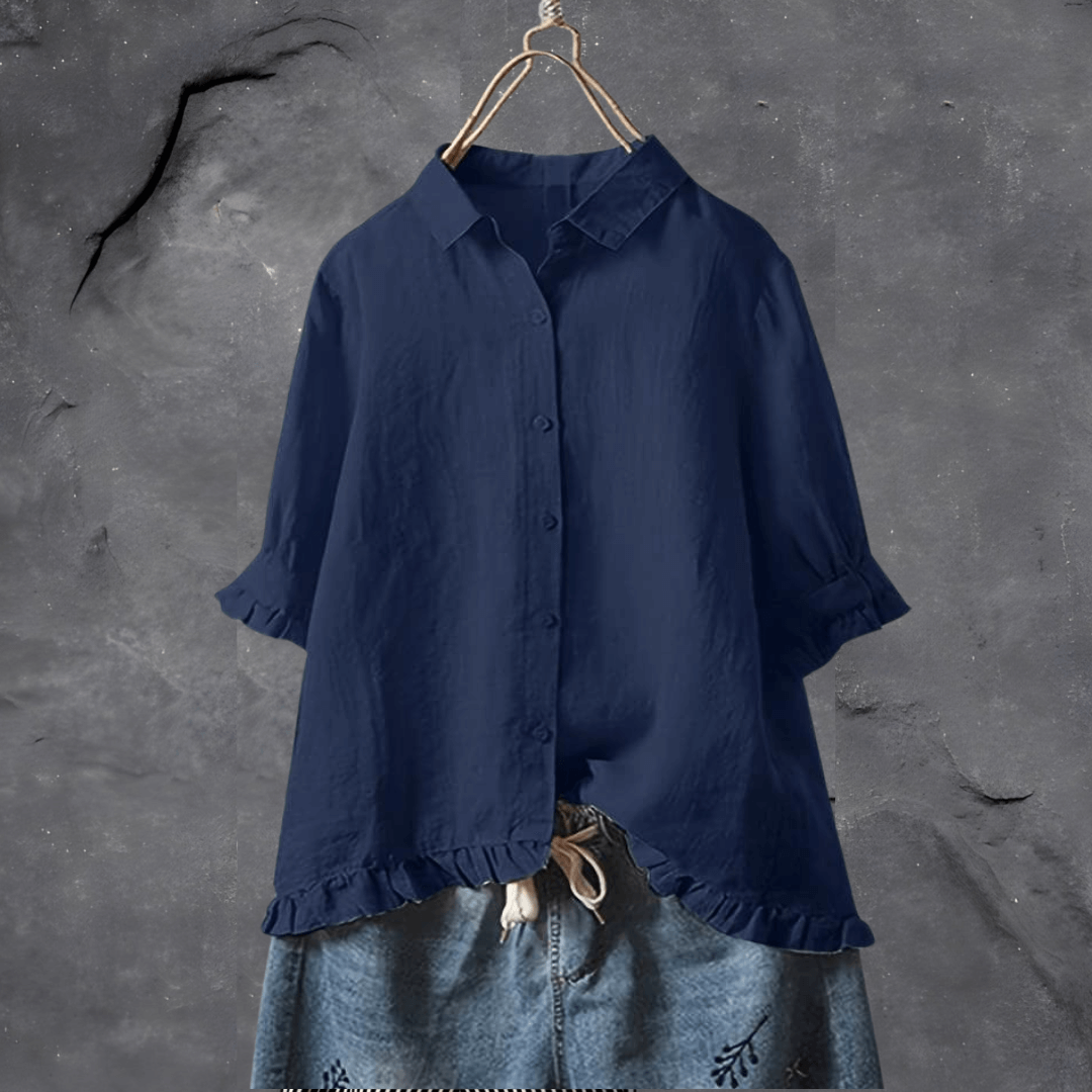 Dames Zomerse Losvallende Blouse | Ruches, Knoopsluiting