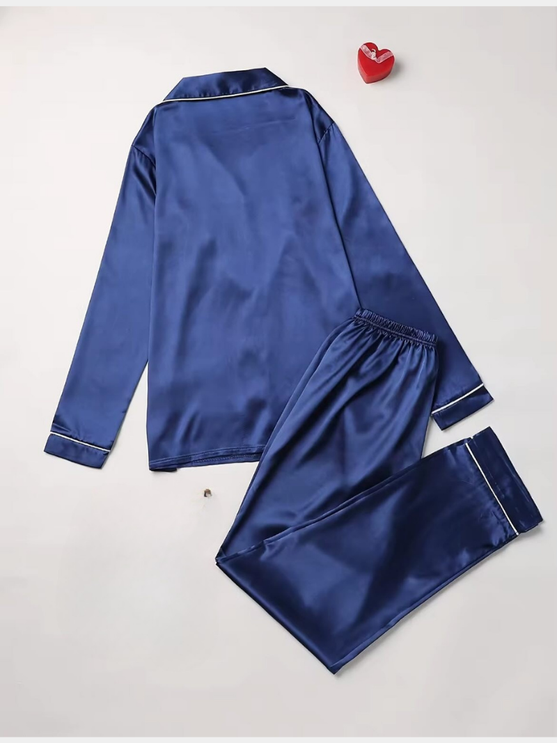 Dames luxe satijnen pyjama set | Lange mouwen knoopsluiting