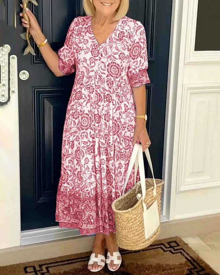 Dames Comfortabele Bloemenprint Zomerjurk | Midi