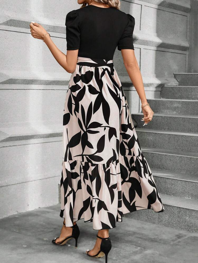Dames Elegante Bladprint Zomerjurk | Maxi