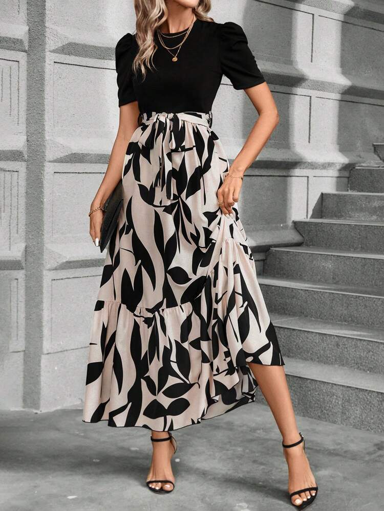 Dames Elegante Bladprint Zomerjurk | Maxi