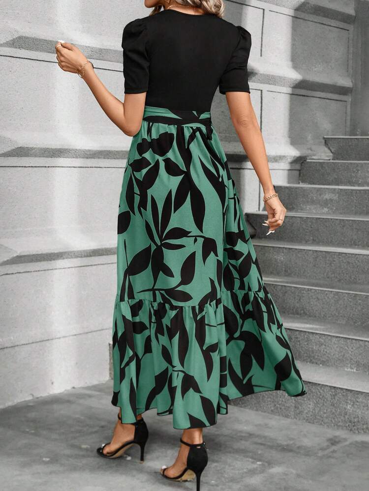 Dames Elegante Bladprint Zomerjurk | Maxi