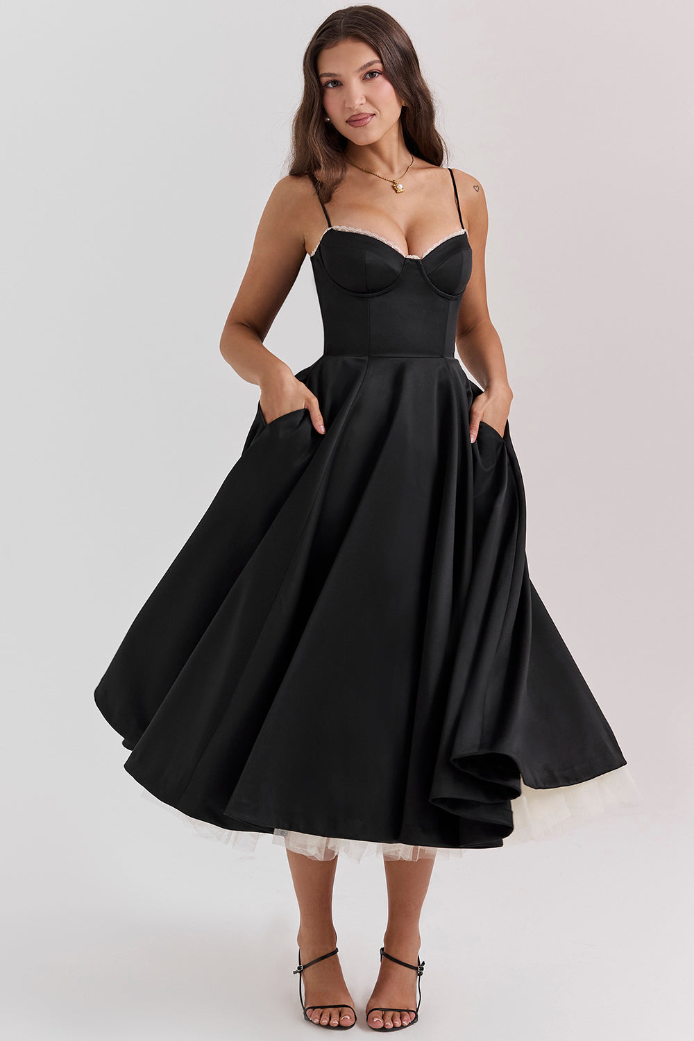 Dames Vintage Satijnen Avondjurk | Midi