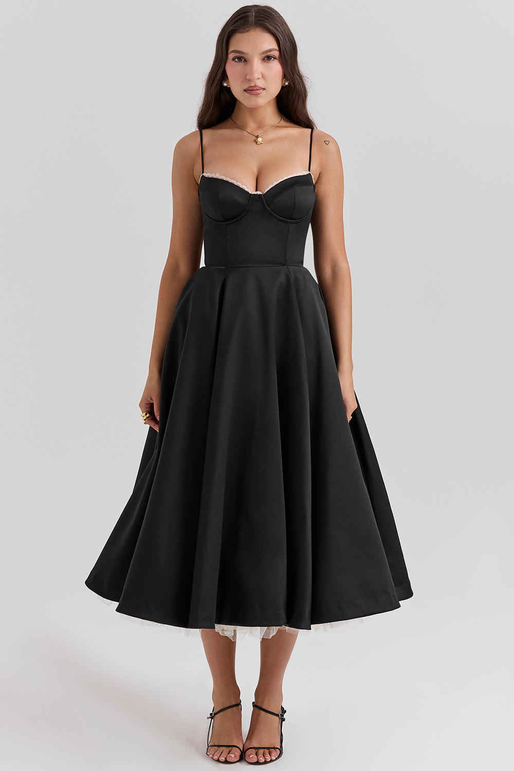 Dames Vintage Satijnen Avondjurk | Midi
