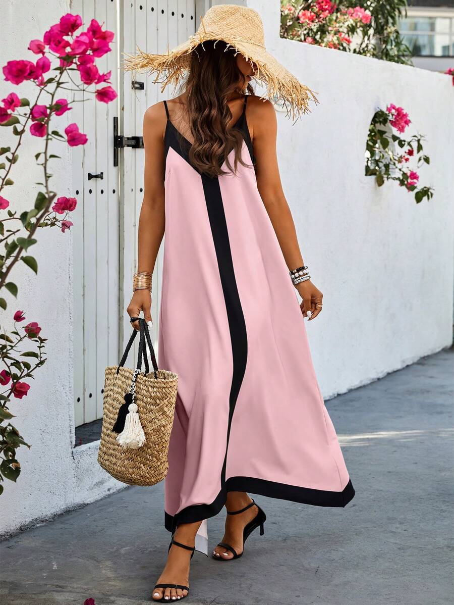 Dames Elegante Contrastband Zomerjurk | Maxi