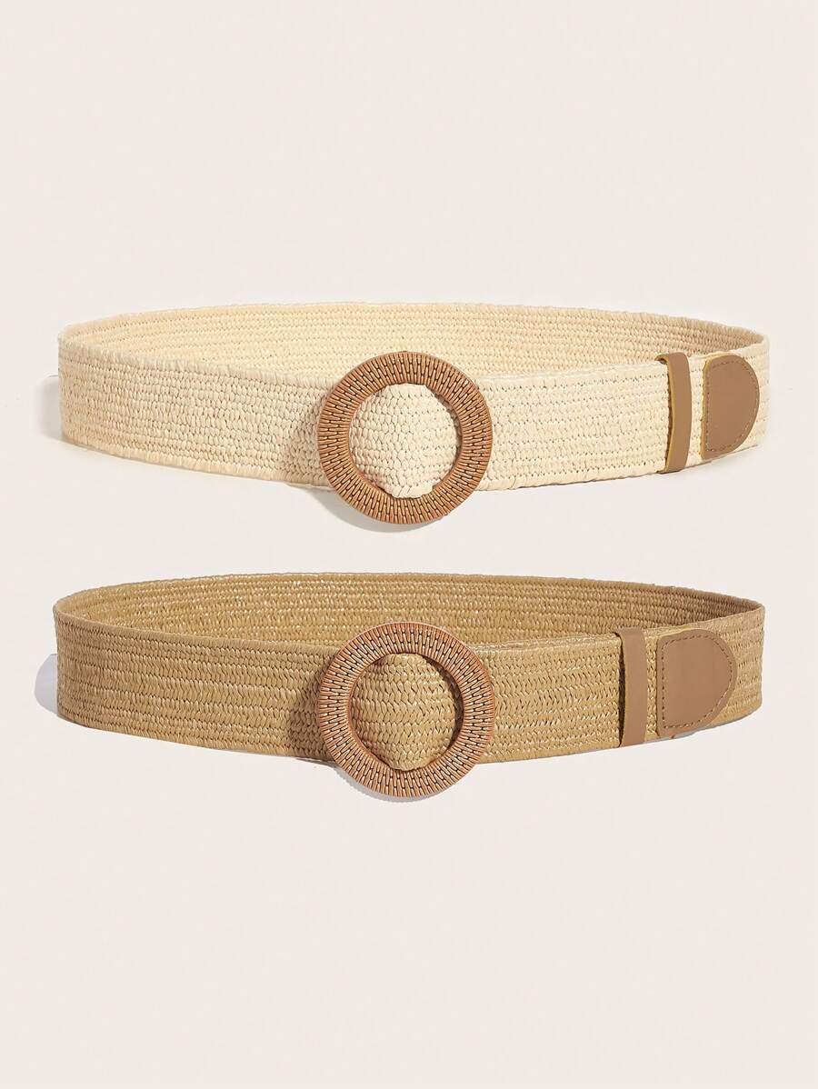 Dames Natuurlijke Zomer Riem | Breed, Met Ronde Gesp