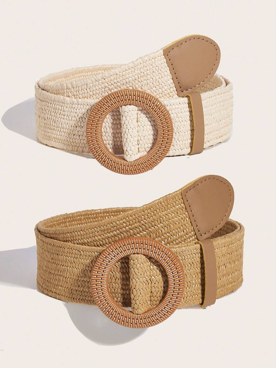 Dames Natuurlijke Zomer Riem | Breed, Met Ronde Gesp