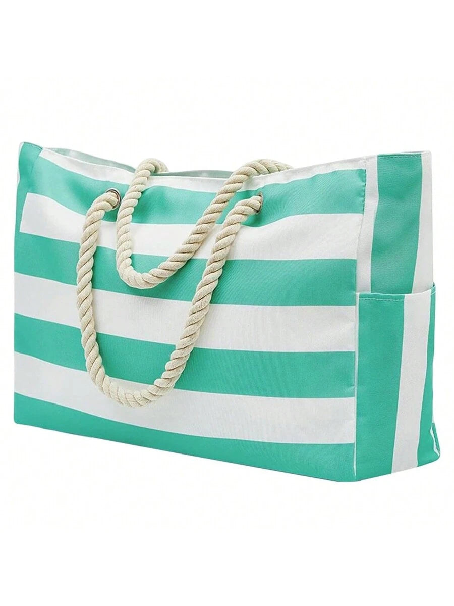 Dames Gestreepte Zomer Strandtas | Groot, Met Canvas
