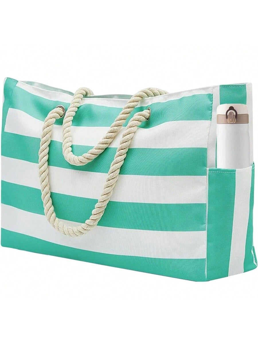 Dames Gestreepte Zomer Strandtas | Groot, Met Canvas