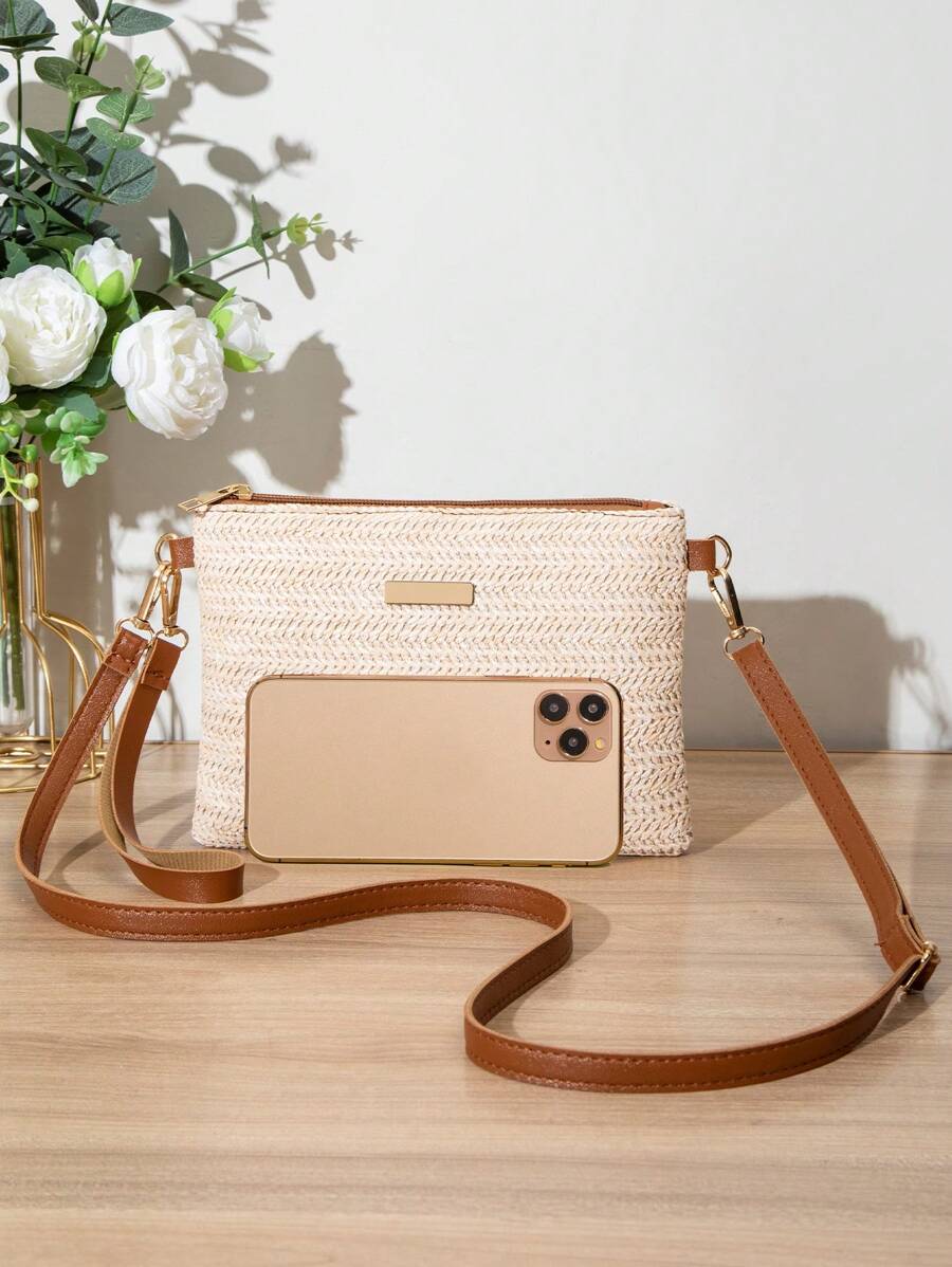 Dames Kleine Zomer Rieten Tas | Modern, Met Leren Schouderriem