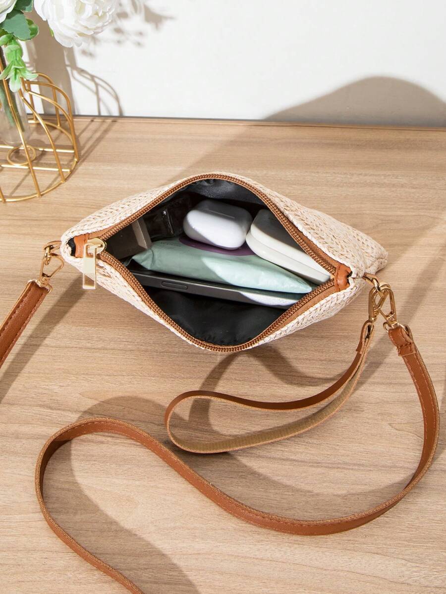 Dames Kleine Zomer Rieten Tas | Modern, Met Leren Schouderriem