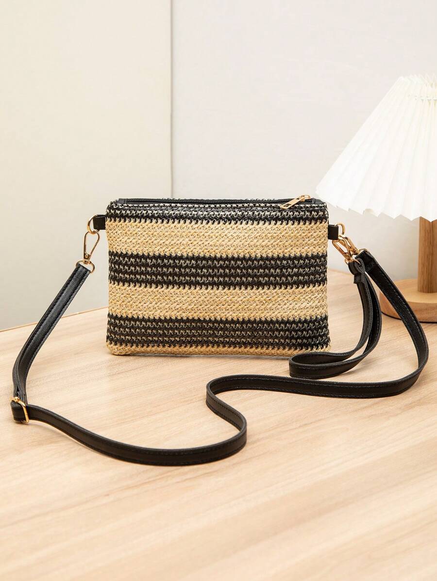 Dames Kleine Zomer Rieten Tas | Modern, Met Leren Schouderriem
