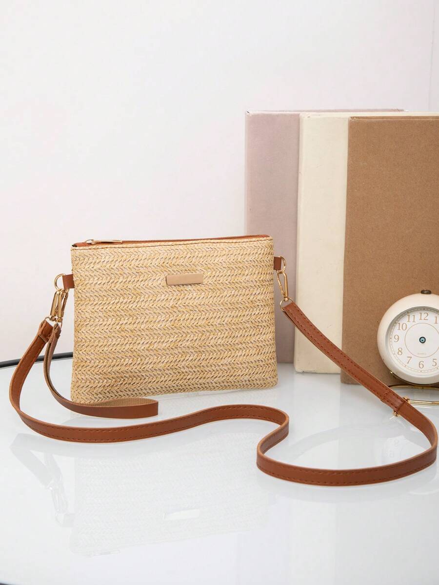 Dames Kleine Zomer Rieten Tas | Modern, Met Leren Schouderriem