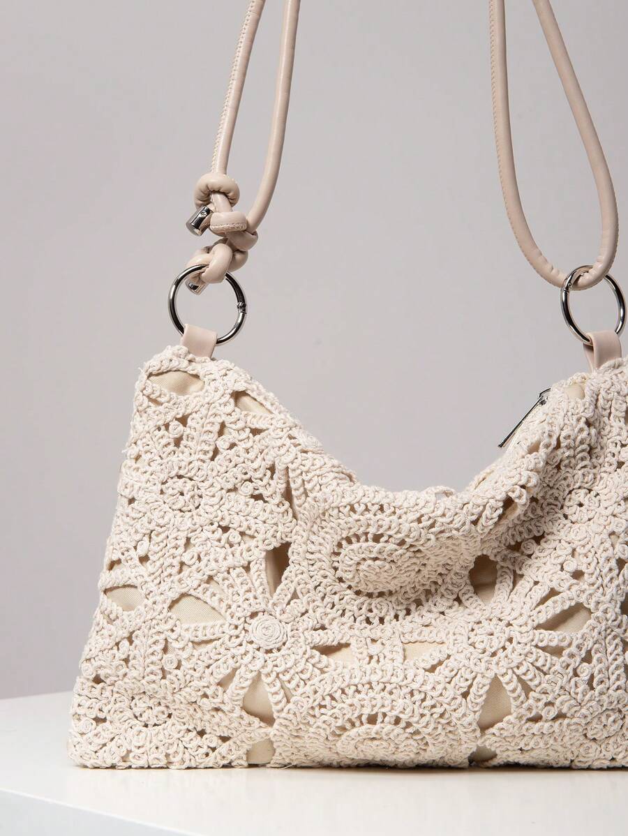 Dames Bohemian Zomer Rieten Tas | Klein, Met Gehaakt Design