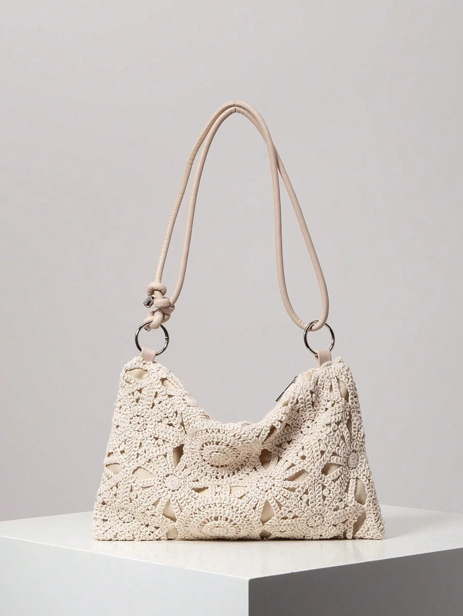 Dames Bohemian Zomer Rieten Tas | Klein, Met Gehaakt Design