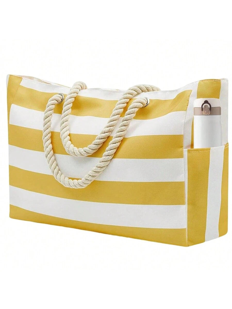 Dames Gestreepte Zomer Strandtas | Groot, Met Canvas