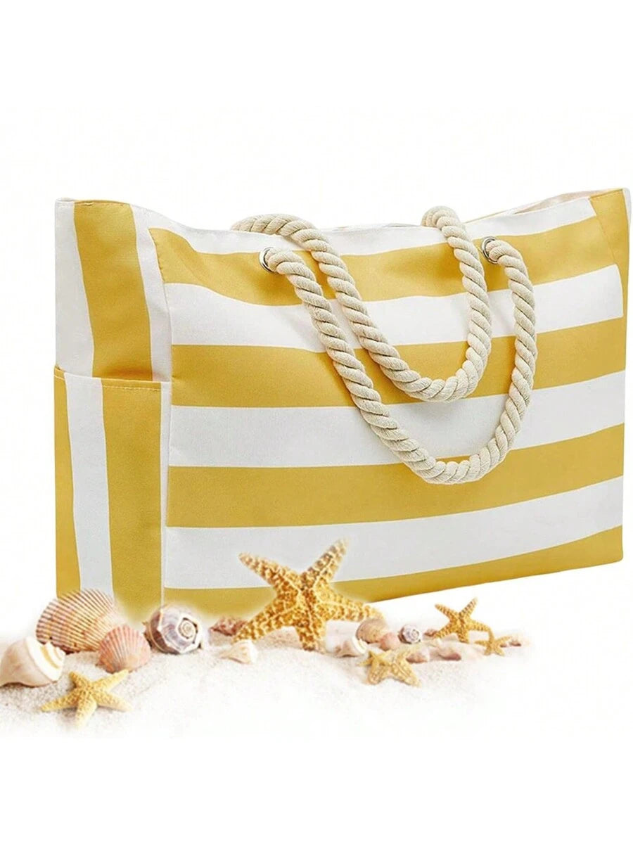 Dames Gestreepte Zomer Strandtas | Groot, Met Canvas