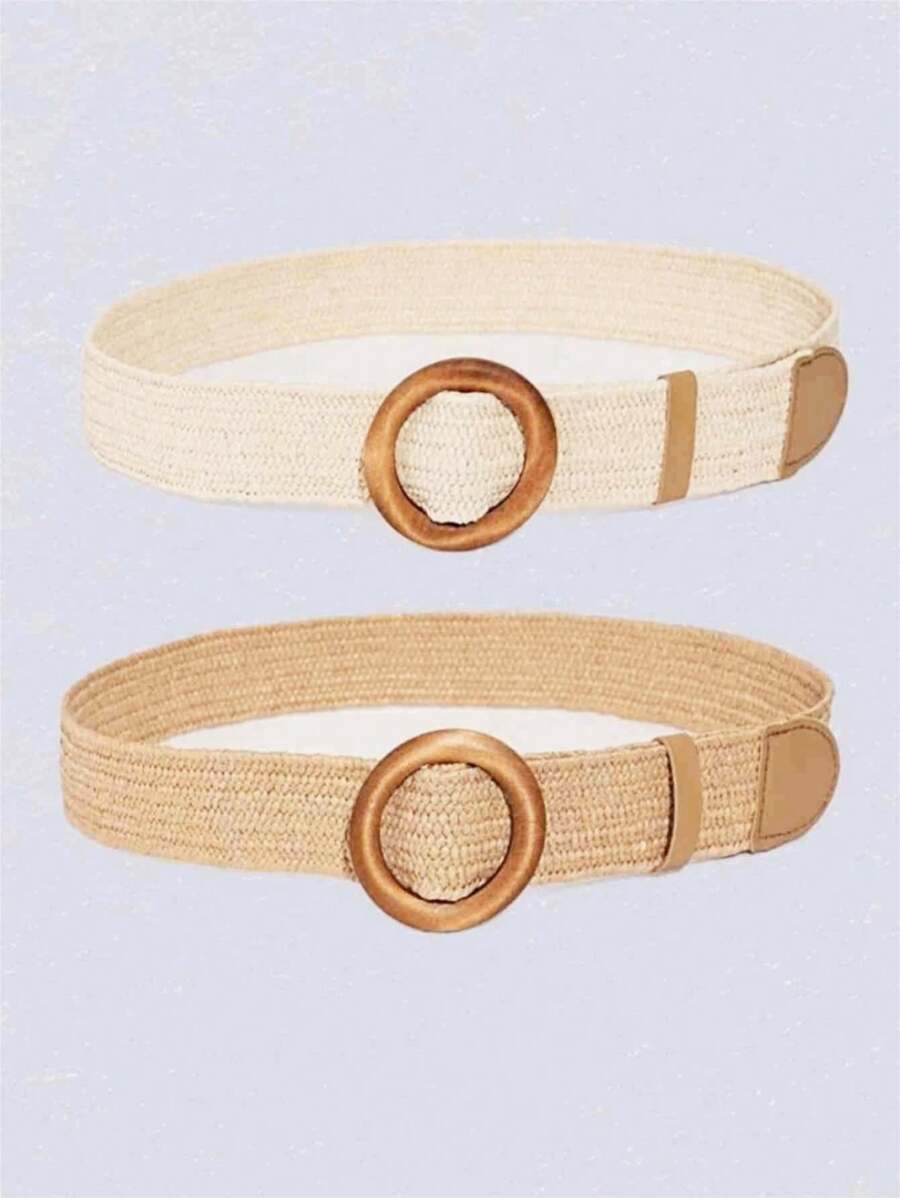 Dames Natuurlijke Zomer Riem | Breed, Met Ronde Gesp