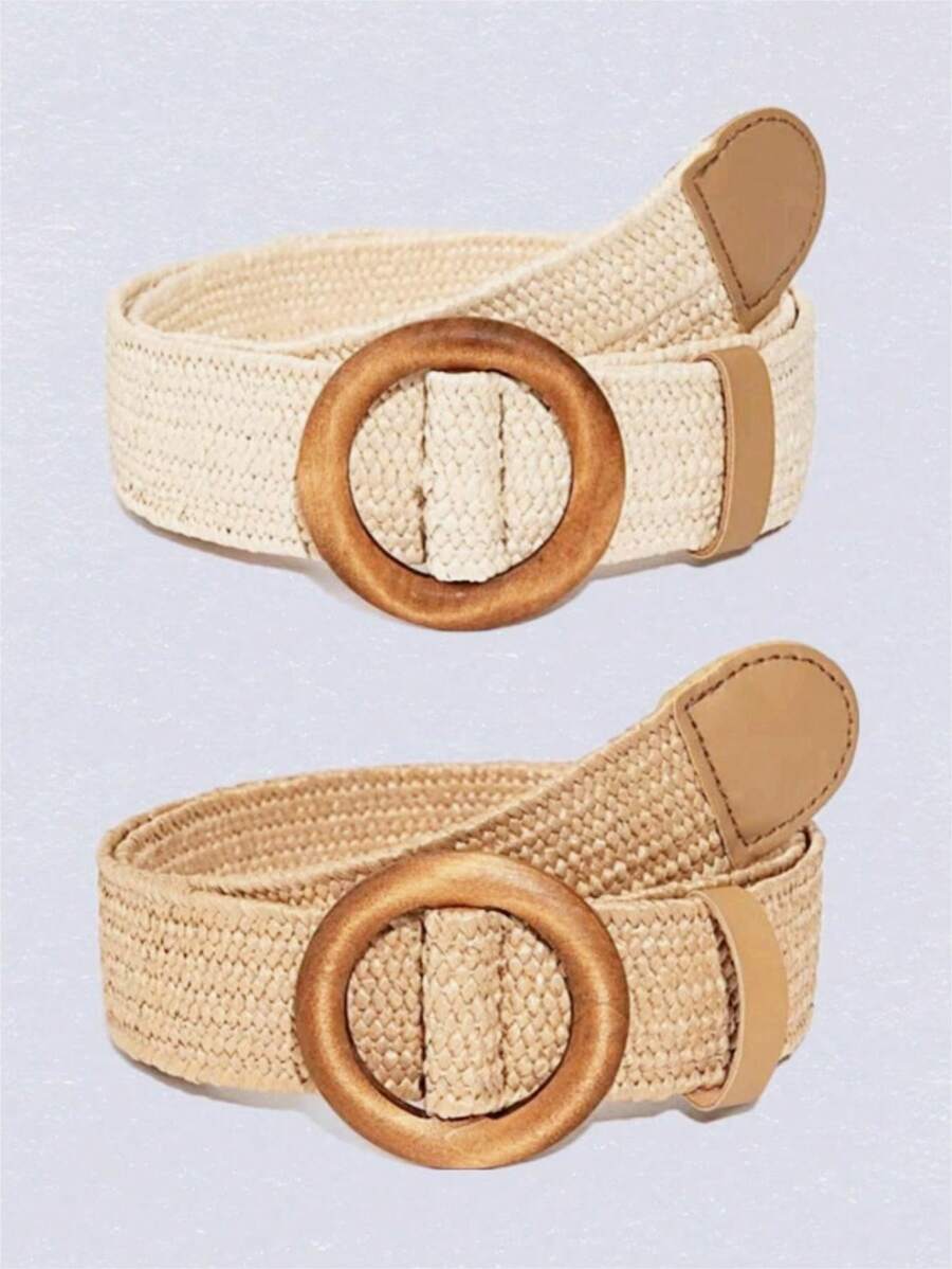 Dames Natuurlijke Zomer Riem | Breed, Met Ronde Gesp