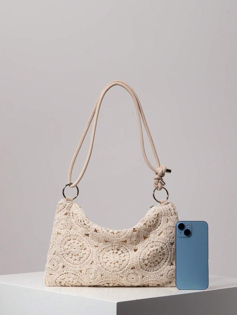 Dames Bohemian Zomer Rieten Tas | Klein, Met Gehaakt Design