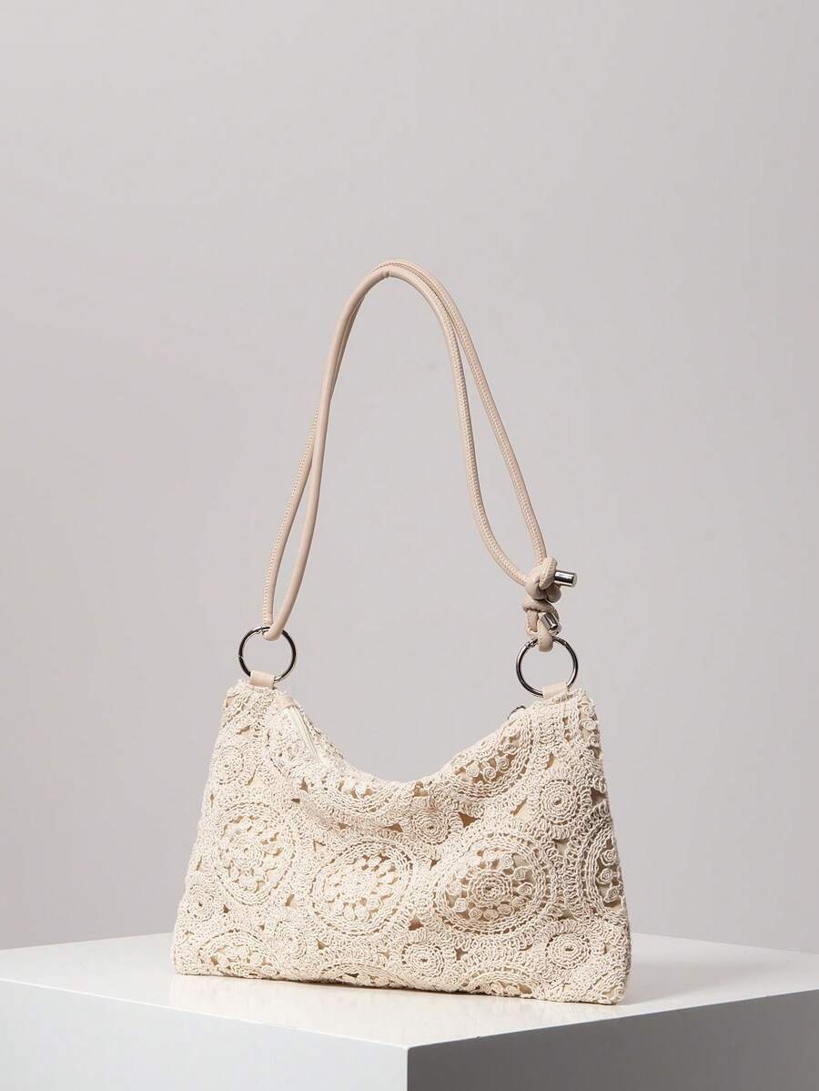 Dames Bohemian Zomer Rieten Tas | Klein, Met Gehaakt Design