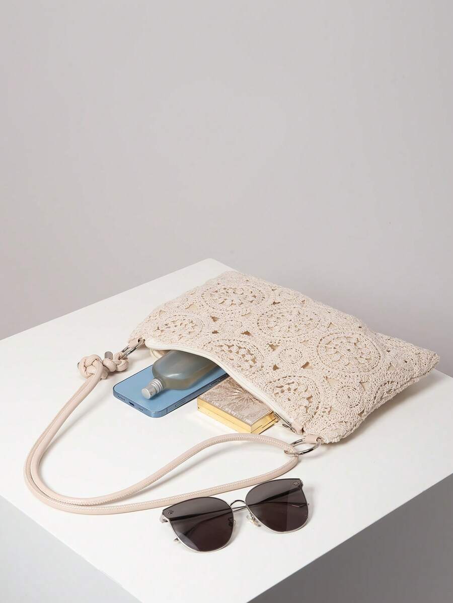 Dames Bohemian Zomer Rieten Tas | Klein, Met Gehaakt Design