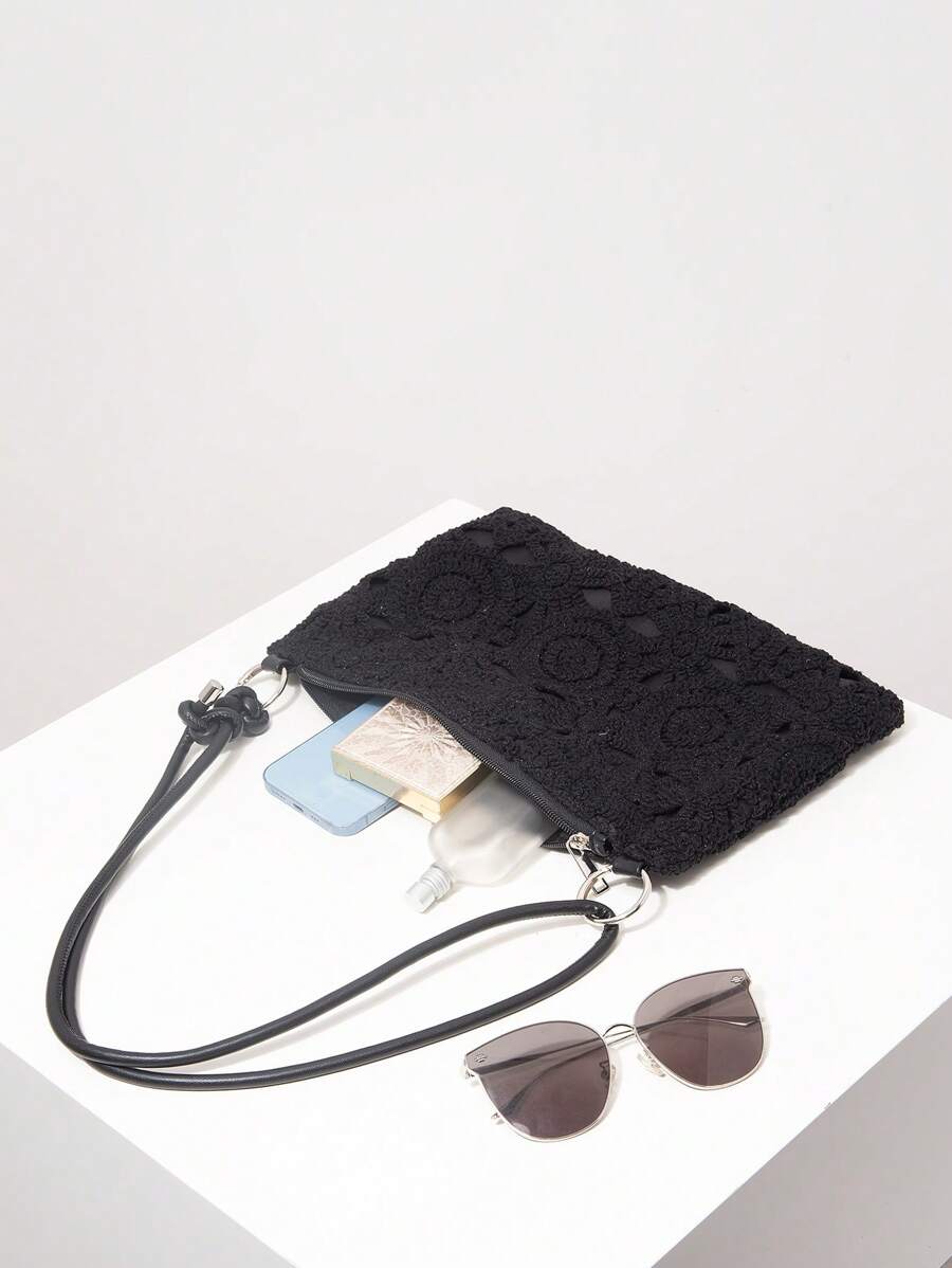 Dames Bohemian Zomer Rieten Tas | Klein, Met Gehaakt Design