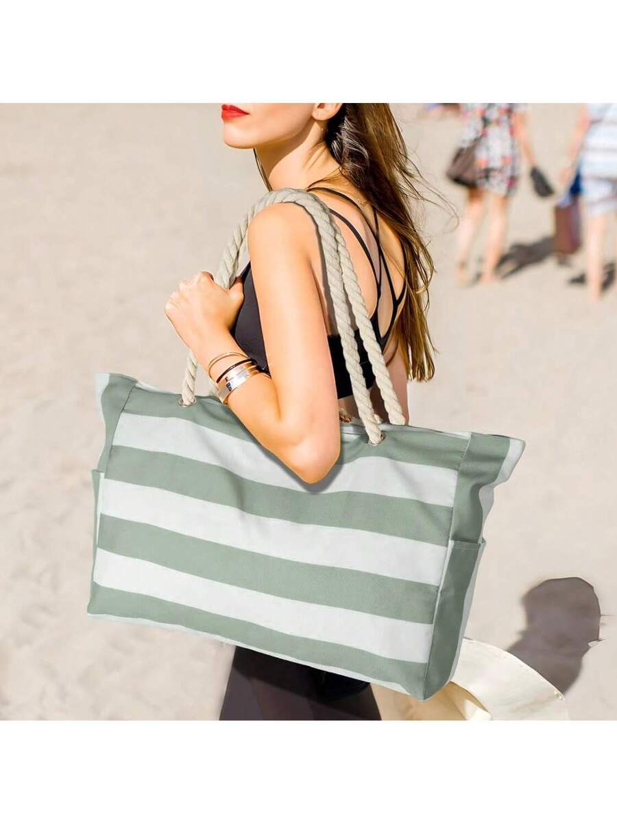 Dames Gestreepte Zomer Strandtas | Groot, Met Canvas