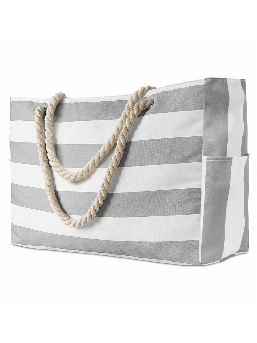 Dames Gestreepte Zomer Strandtas | Groot, Met Canvas