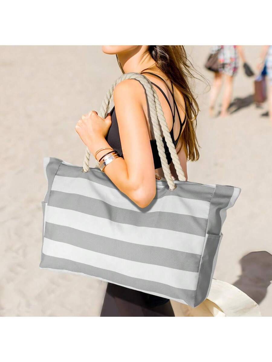 Dames Gestreepte Zomer Strandtas | Groot, Met Canvas