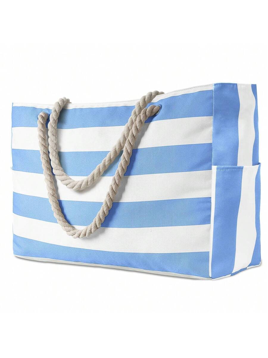 Dames Gestreepte Zomer Strandtas | Groot, Met Canvas