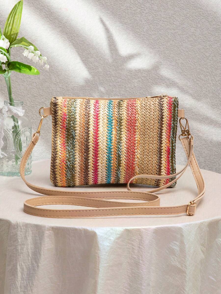 Dames Kleine Zomer Rieten Tas | Modern, Met Leren Schouderriem