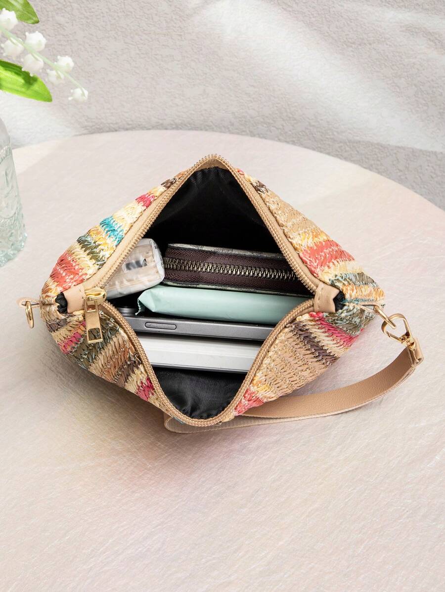 Dames Kleine Zomer Rieten Tas | Modern, Met Leren Schouderriem