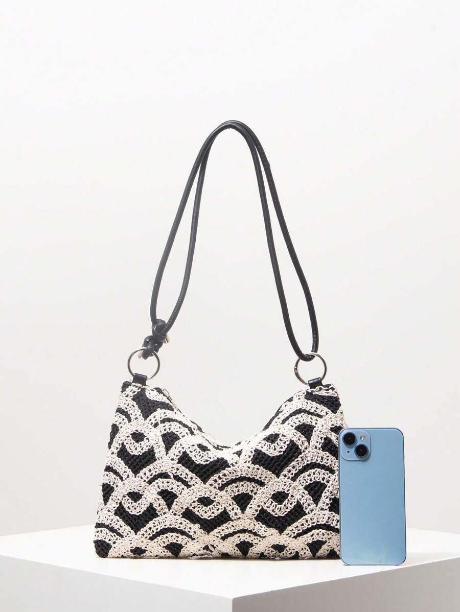 Dames Bohemian Zomer Rieten Tas | Klein, Met Gehaakt Design